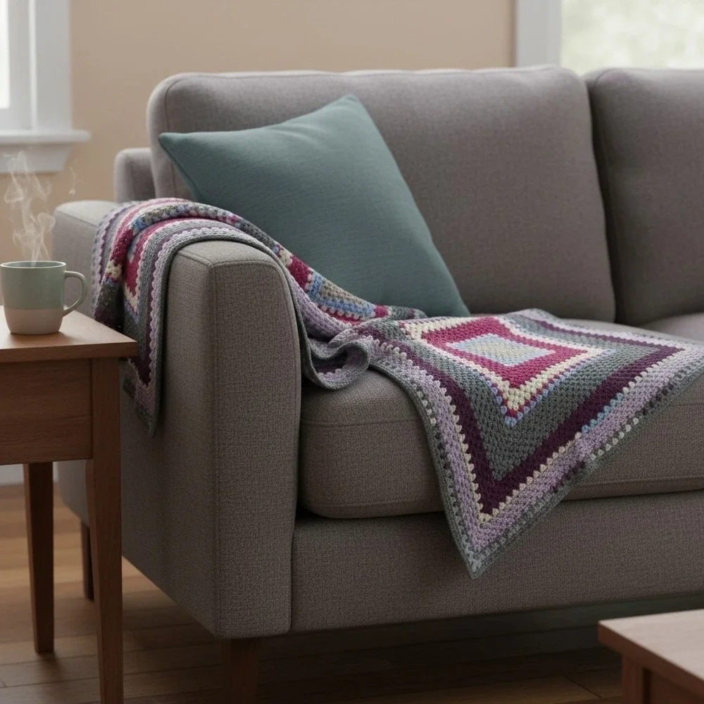 Square Hand Made Crochet Lap Blanket 46